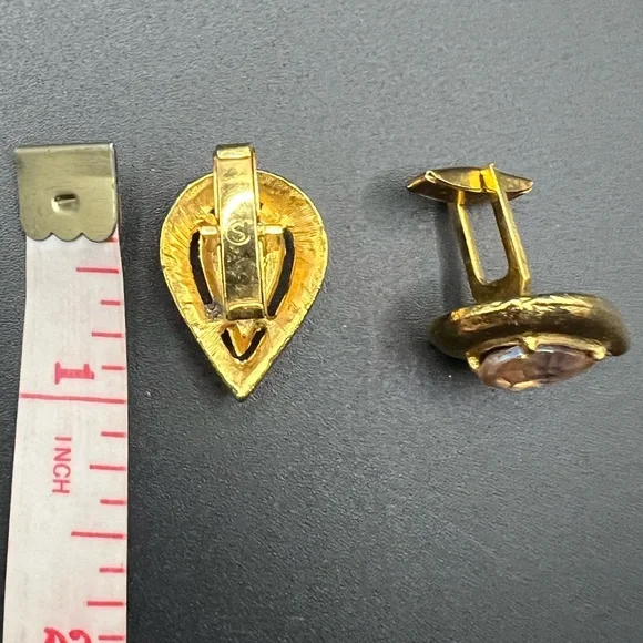 Vintage Gold Tn Shirt Teardrop Cufflinks Blue Purple Tourmaline Stone - Picture 3 of 3